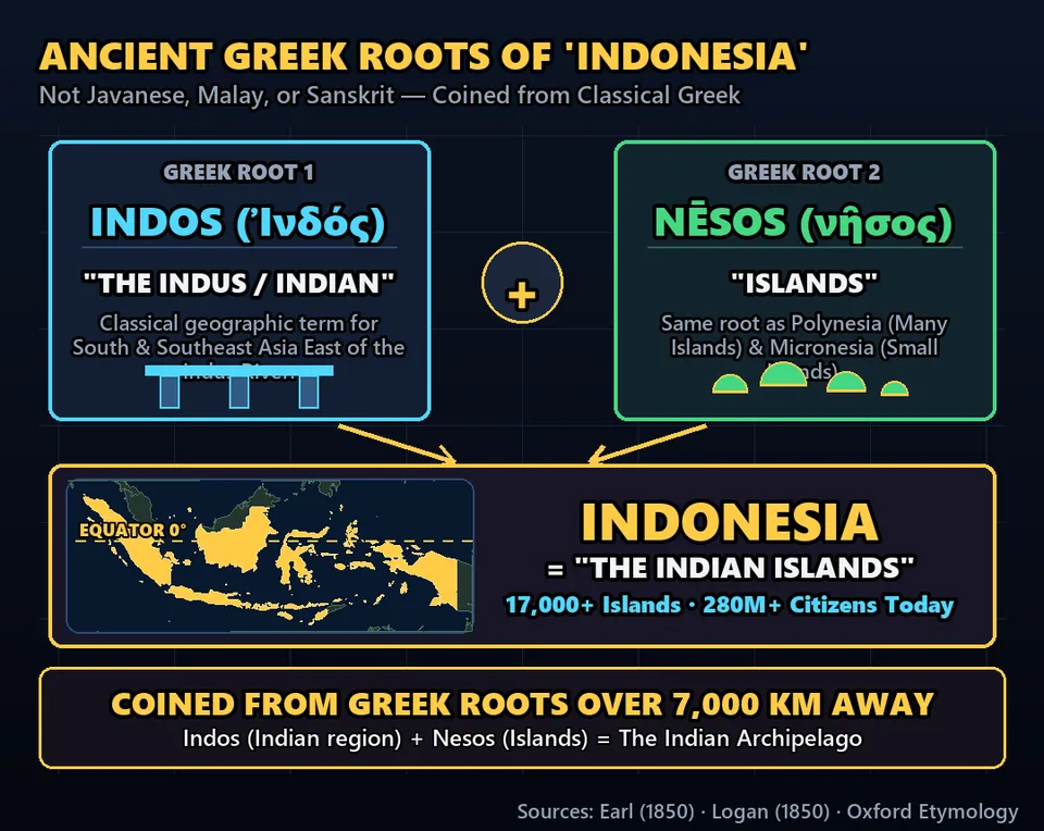 Diagram GeeGit: Over two hundred eighty million citizens proudly call themselves Indonesian. Yet the word 'Indonesia' isn't Indonesian at all.