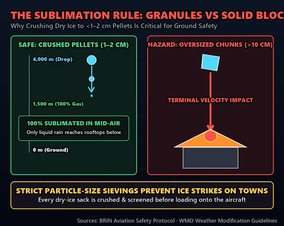 Diagram GeeGit: The danger? If the frozen pellets are too large, they don't evaporate, crashing into rooftops below like falling rocks.