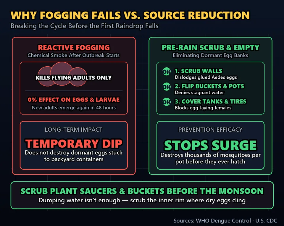 Diagram GeeGit: The best defence isn't fogging smoke. It's emptying every single saucer before the rain even starts.