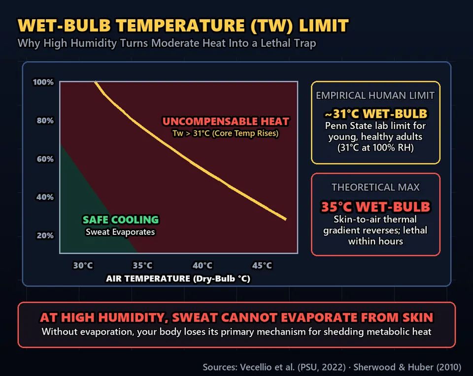 Diagram GeeGit: How can hot air be that lethal? It comes down to basic physics: wet-bulb temperature.