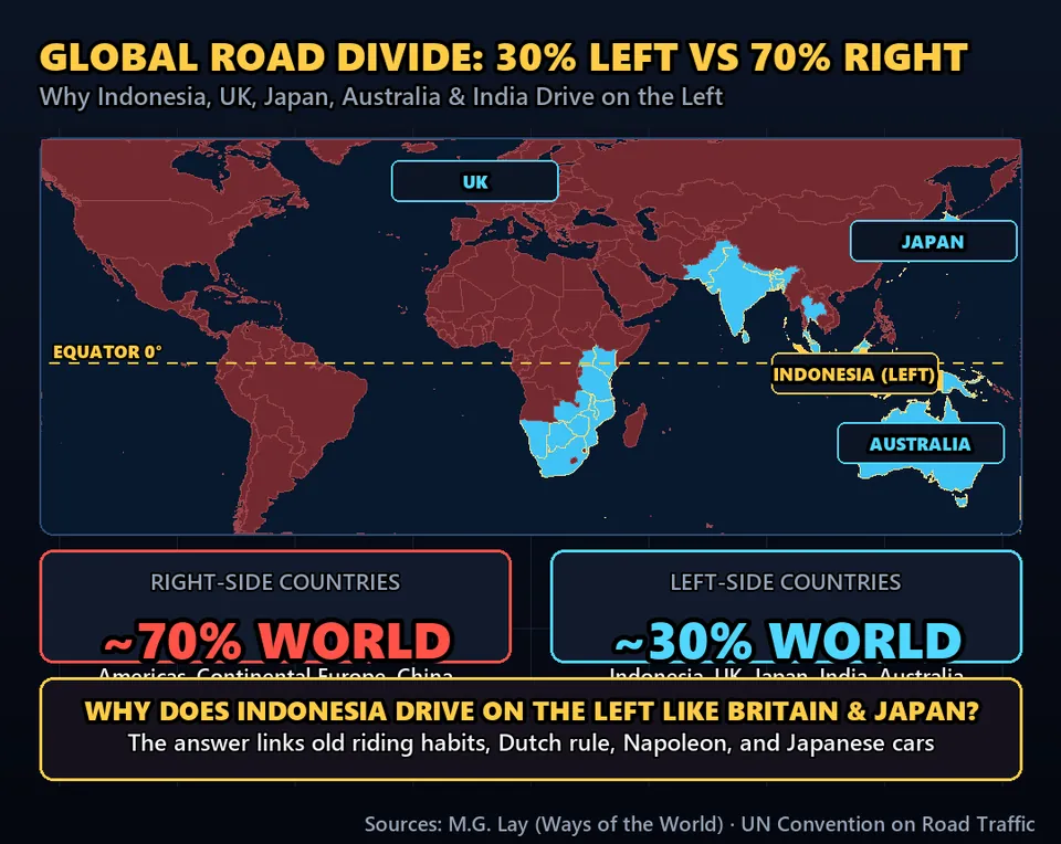 Diagram GeeGit: Seventy percent of the world drives on the right side of the road.