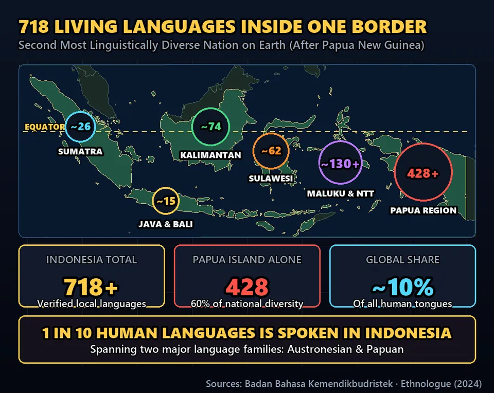 Diagram GeeGit: Most countries on Earth have one or two native languages. Indonesia has over seven hundred.