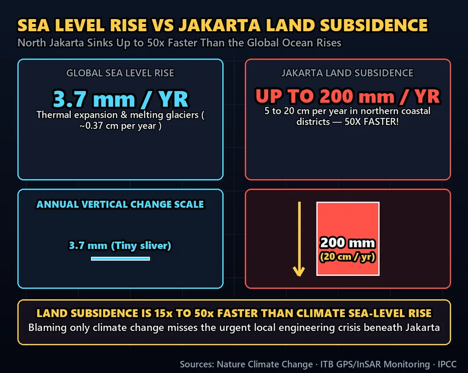 Diagram GeeGit: Globally, sea levels are rising by about three to four millimeters each year.