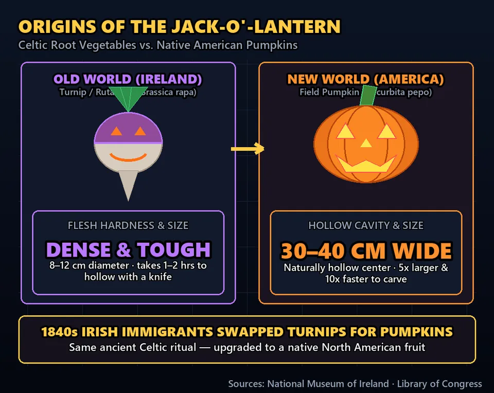 Diagram GeeGit: Every Halloween, millions of people carve glowing faces into pumpkins. But originally, there were no pumpkins at all.
