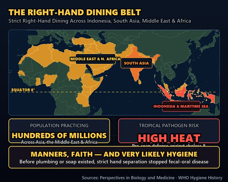 Diagram GeeGit: Across South Asia, the Middle East, and Indonesia, reaching for food with your left hand is a massive social offense.