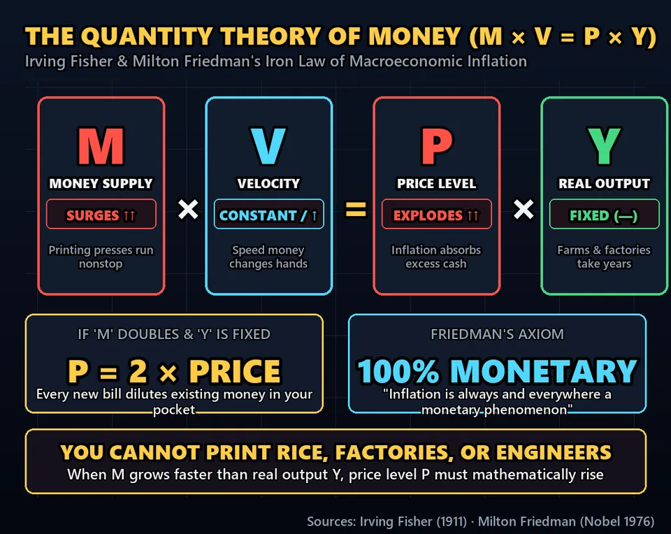 Diagram GeeGit: If you double the amount of paper dollars in circulation without producing an extra grain of rice, nothing new was created.