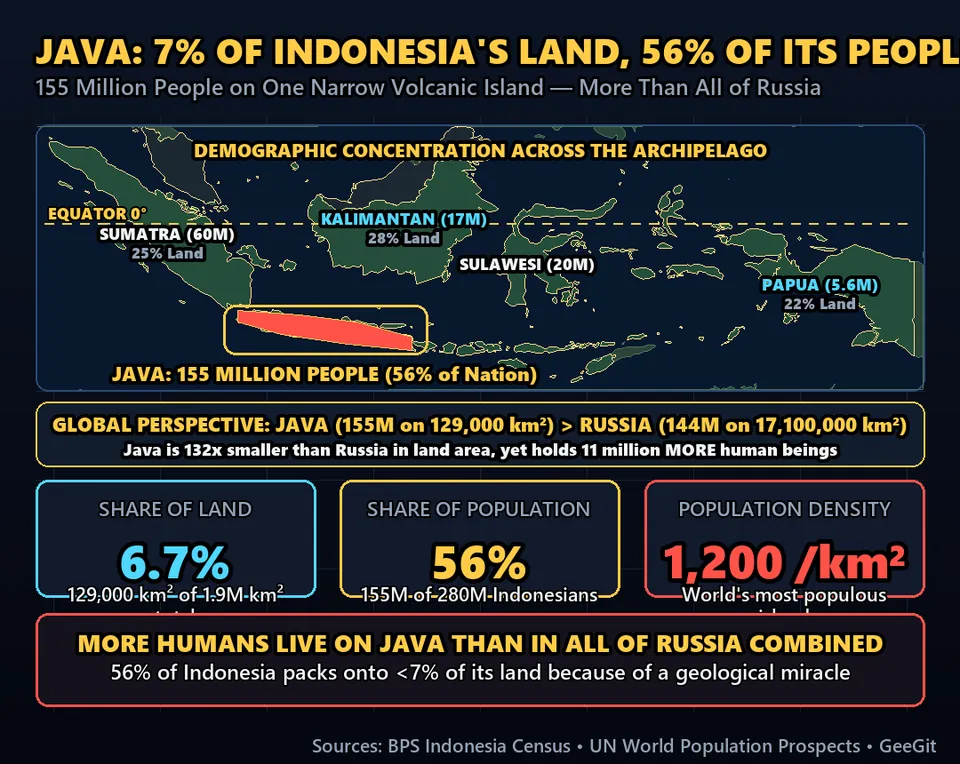 Diagram GeeGit: The island of Java represents less than seven percent of Indonesia's total land area.