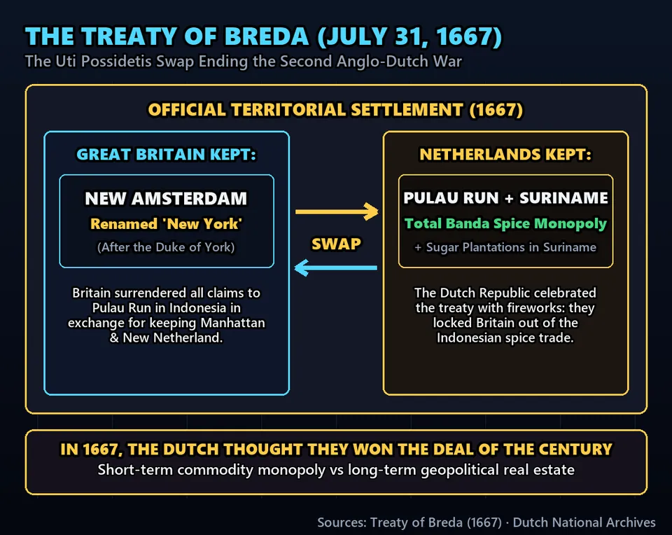Diagram GeeGit: What they forget to mention is: in 1667, the Dutch celebrated it as the deal of the century.