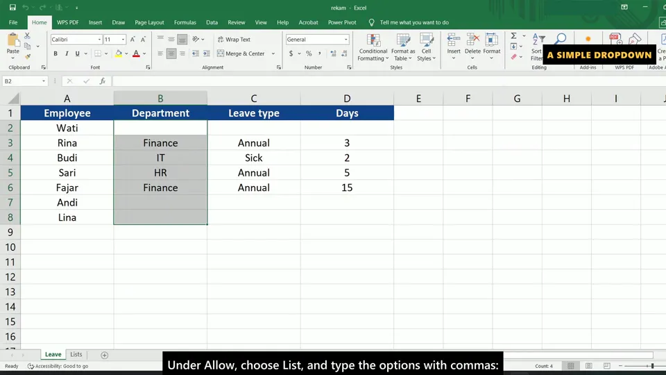Cuplikan tutorial: Cara membuat dropdown list di Excel (Data Validation)